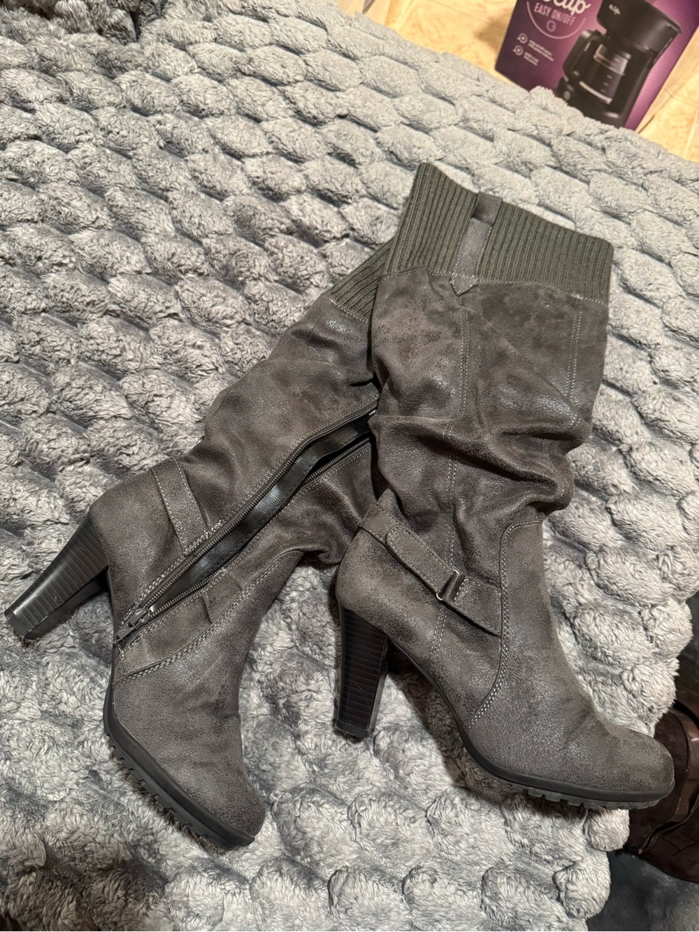 AEROSOLES Slate Gray Mid-Calf Heeled Boots